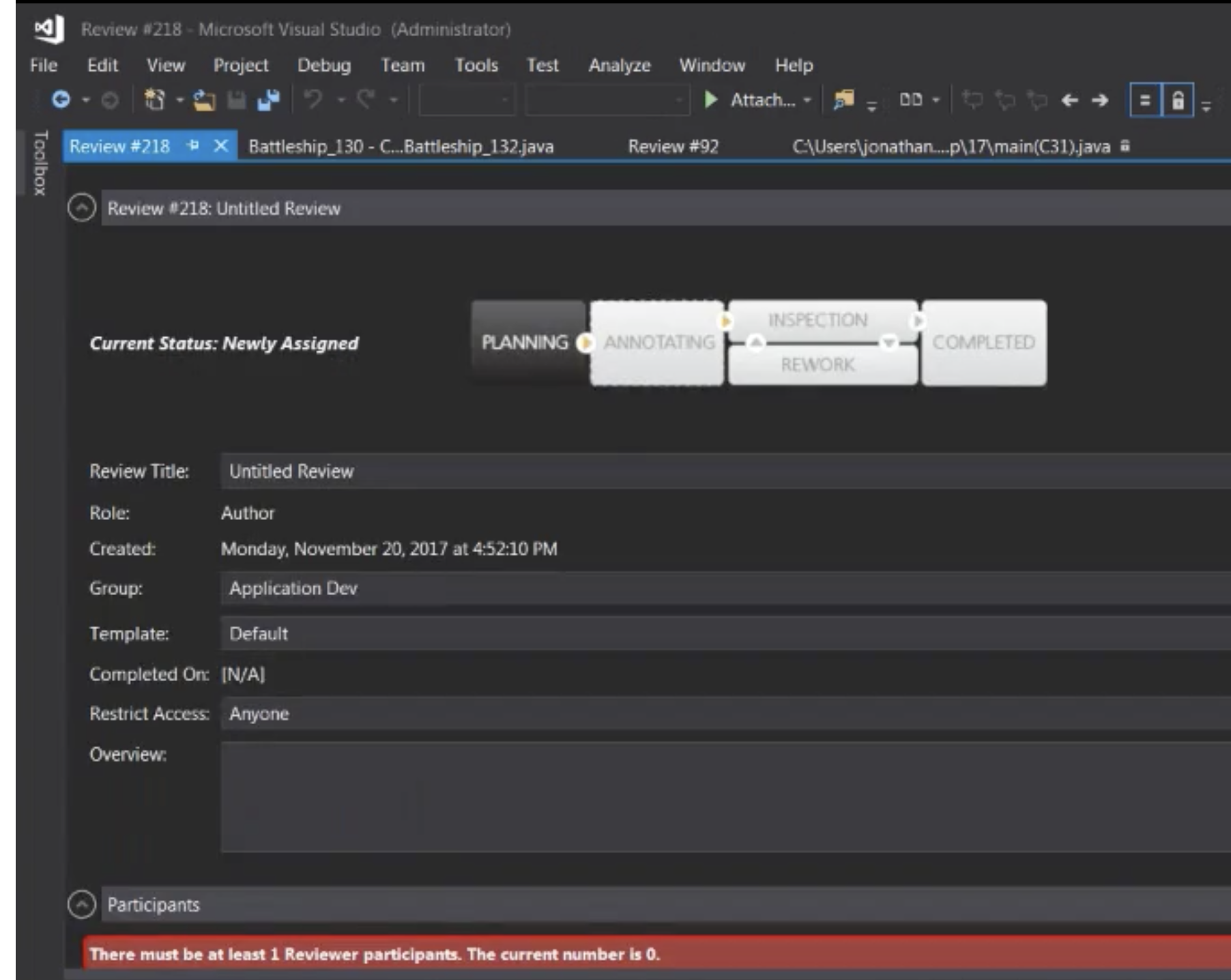 Review Templates in Visual Studio