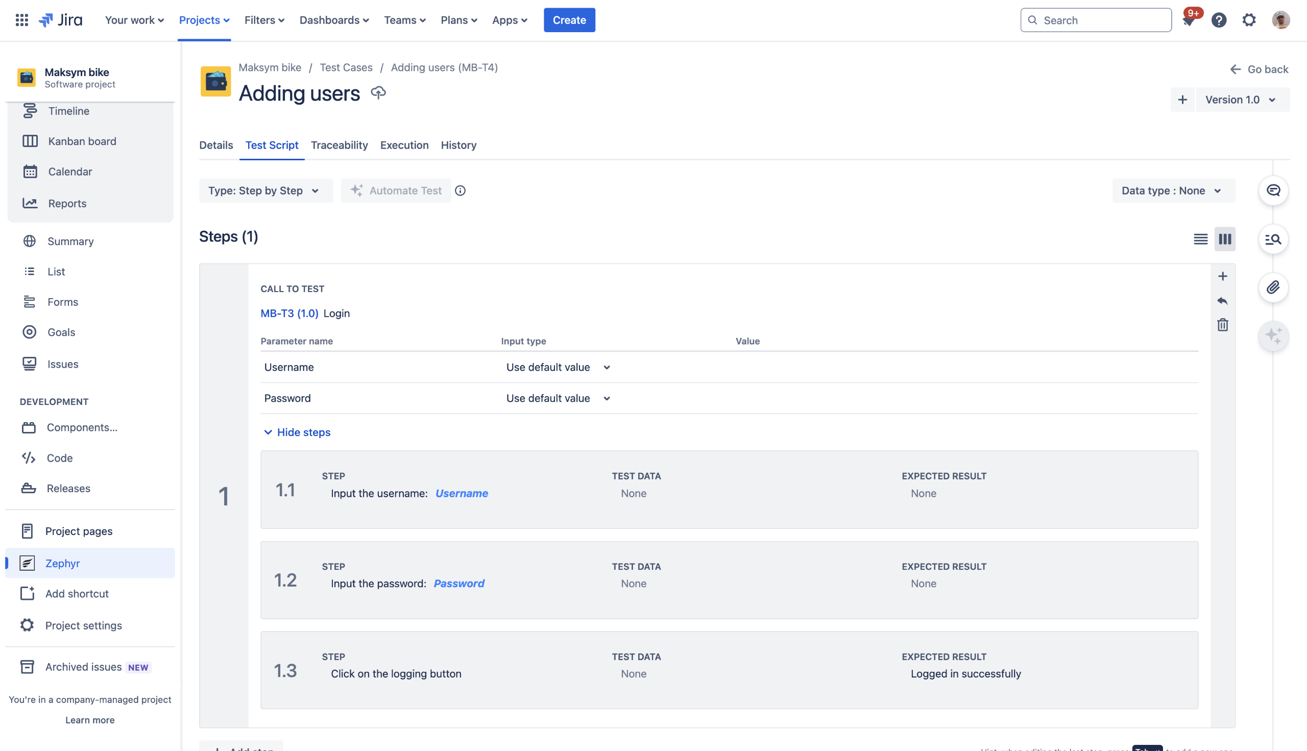 Zephyr test management inside Jira
